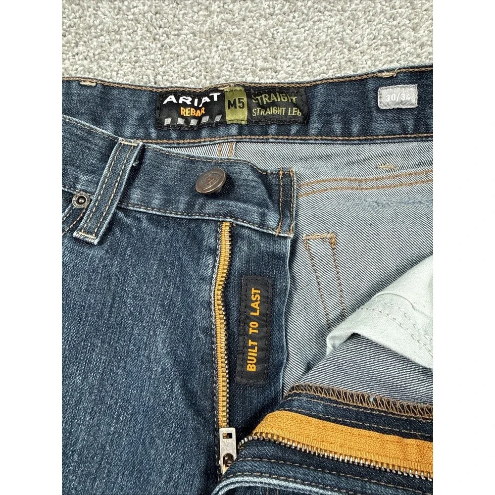 Ariat Rebar M5 Straight Leg Jeans Men's 30x34 Dark Wash Stretch Work Denim